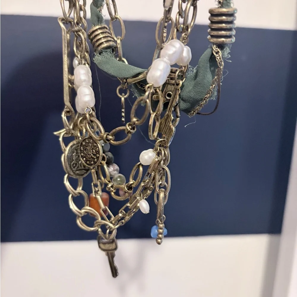 Free People Risktaker Layered Charm Necklace in green and gold - Picture 3 of 5